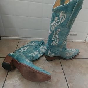 Teal corral cowboy boots